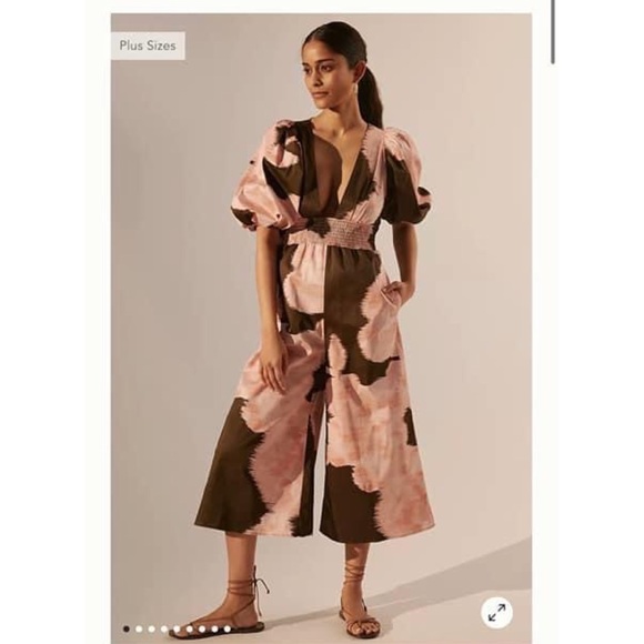 Hutch Anthropologie V Neck Puff Sleeve Jumpsuit Sz L NWT - Picture 1 of 3